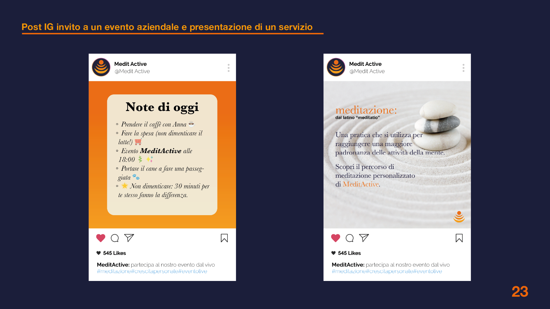 secondo set di post per instagram per il brand MeditActive